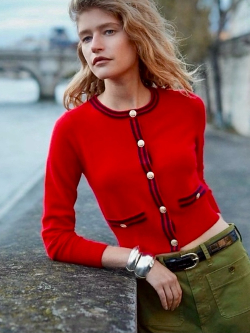 J.Crew Cashmere Sweater Lady Jacket in Cardinal Red Navy Contrast Trim - NWT